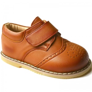 Boys Brogue Brown Rubber Sole Velcro Shoes